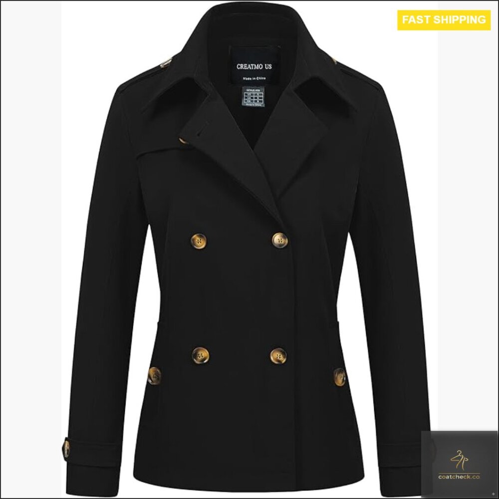Cropped Trench Coat Double Breasted Water Repellent Slim Fit Jacket